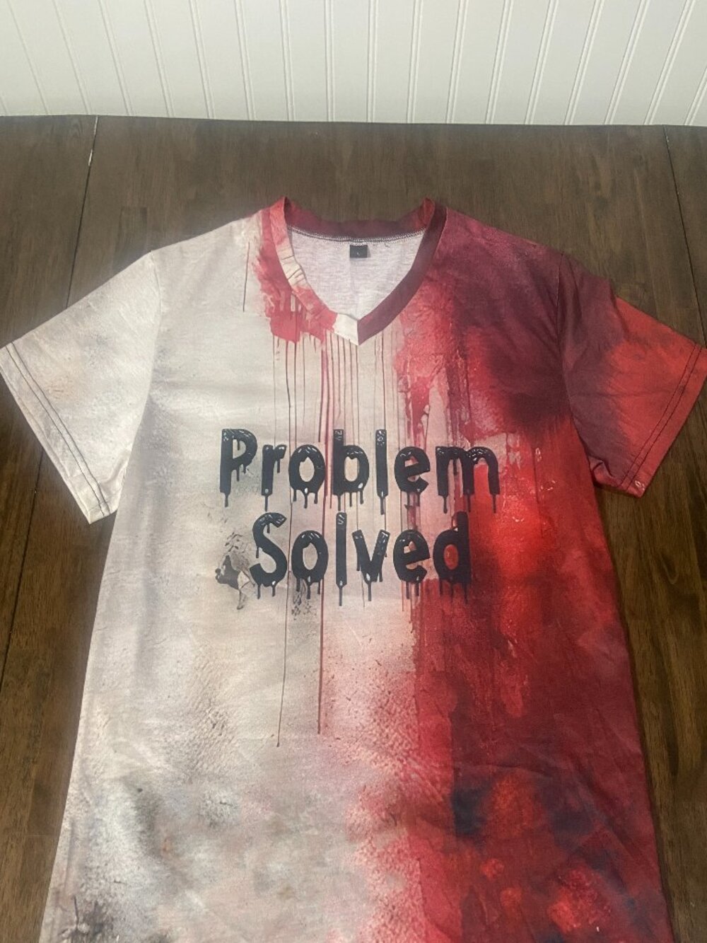 Graphic "Problem Solved" Horror Halloween Blood Splatter T-Shirt Adult Large